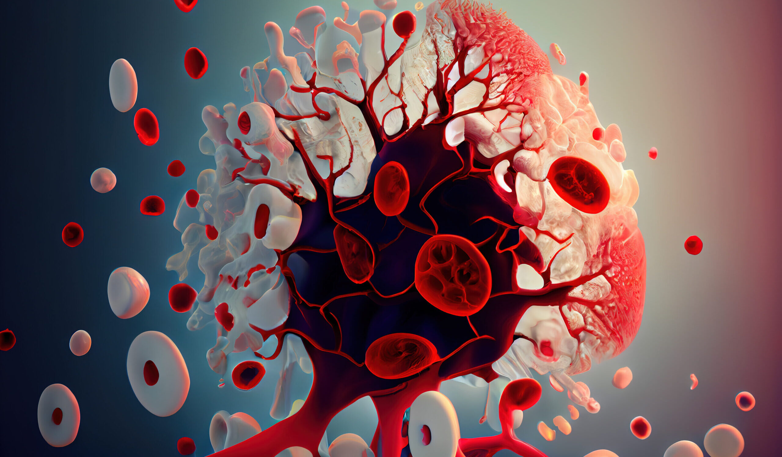 Red and white blood cells and in the vein. Generative Ai